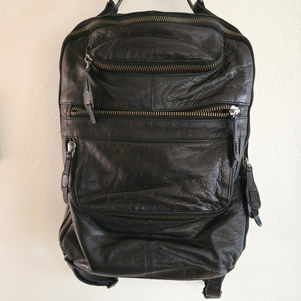 Free People East End Leather Backpack - TRUE BLACK